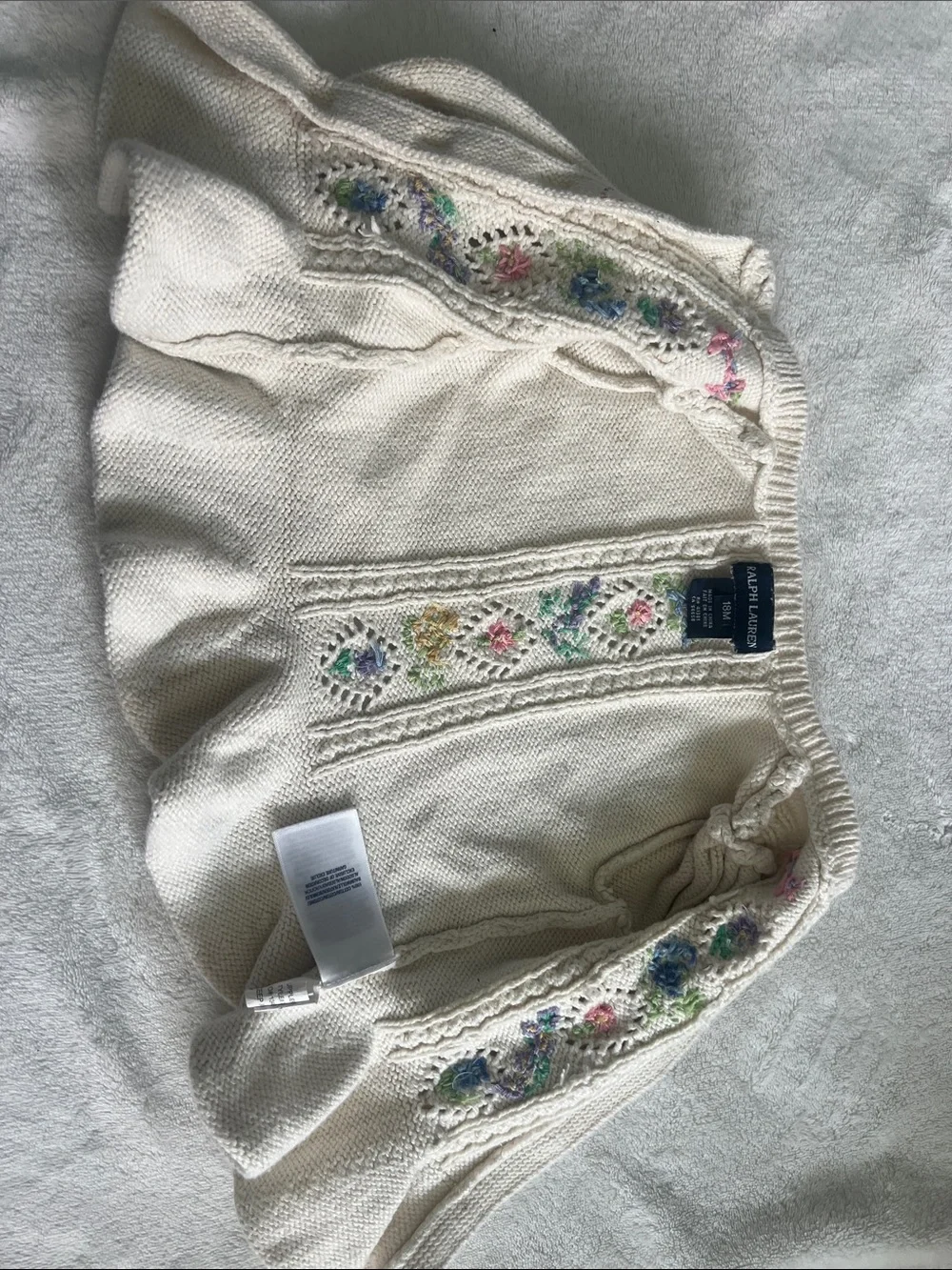 Ralph Lauren Cream Knit Cardigan with Pastel Floral Embroidery